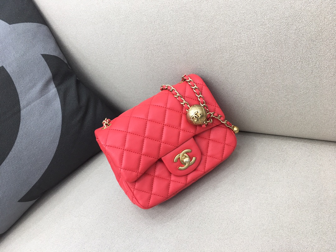 Mini Classic Flap Lambskin Bag AS1786 Ruby Red/Gold